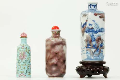 3 Chinese Qing Dynasty Porcelain Snuff Bottles