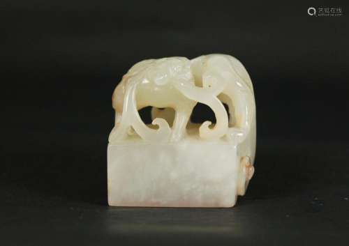 Chinese White Jade Chilong Square Seal