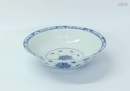 Chinese Qing Blue & White Porcelain Lotus Bowl