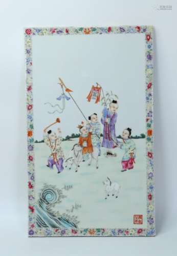 Chinese Enameled Porcelain "Boys" Plaque