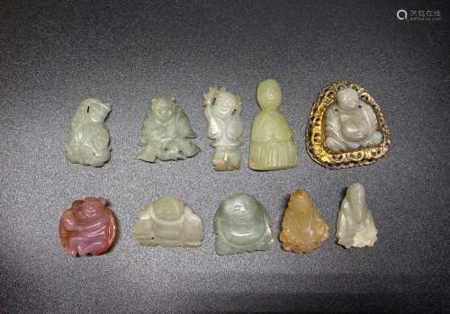 8 Chinese Ming/Qing Jade Figures, 1 Agate 1 Stone