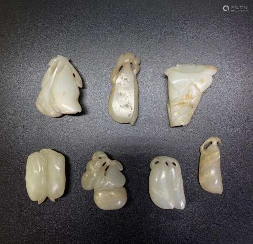 7 Chinese Ming/Qing White Jade Small Pendants