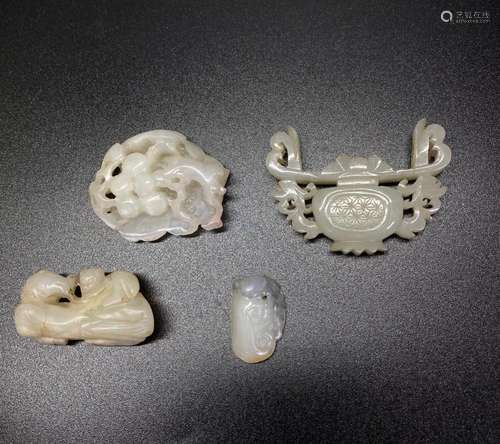 4 Chinese Ming/Qing White Jade Pendants