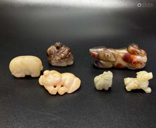 6 Chinese Ming or Earlier Jade Hard Stone Animals