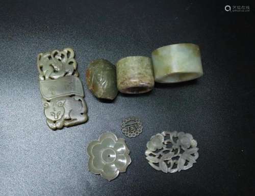 6 Chinese Ming/Qing Jades Rings Plaques Pendants