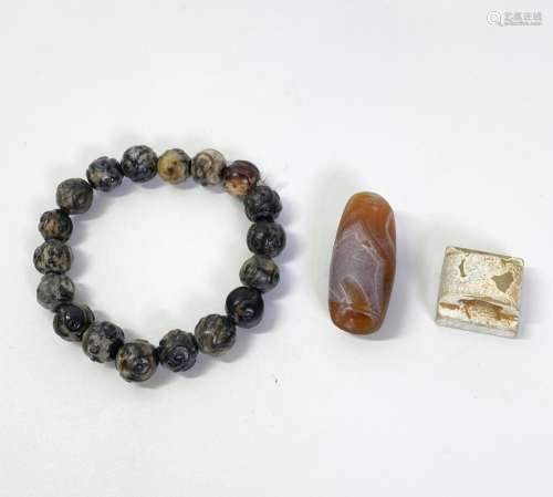 3 Chinese Carved Agate or Hard Stone Jewels