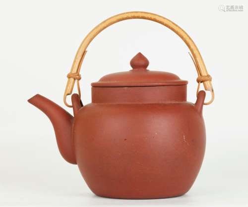 3 Part Chinese Yixing Teapot Overhead Handle