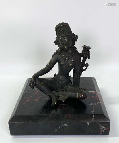 Tibetan / Nepal Bronze Seated Indra with Lotus