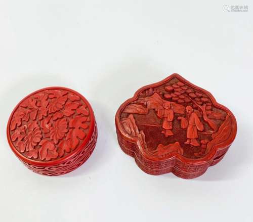 2 Chinese Carved Red Cinnabar Lacquer Boxes