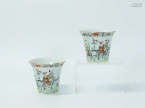 2 Chinese Enameled Porcelain "Boys" Cups