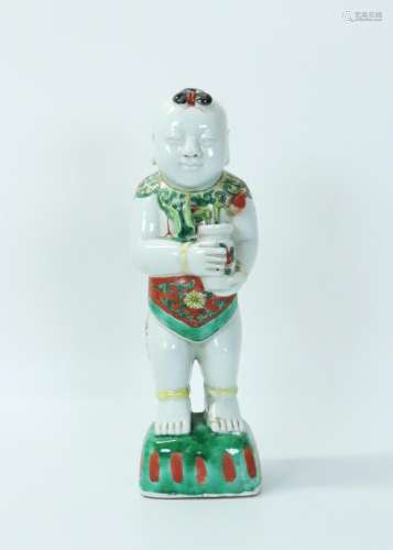 Chinese Famille Verte Porcelain Standing Baby Boy
