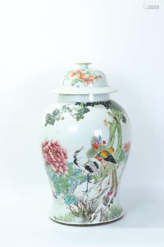 Chinese Enameled Porcelain Temple Jar & Hat Cover