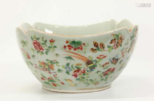 Chinese Celadon Porcelain Famille Rose 4 Side Bowl