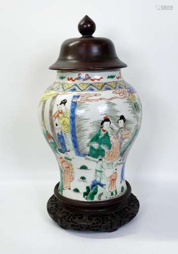 Chinese 19 C Famille Verte Porcelain Mandarin Jar