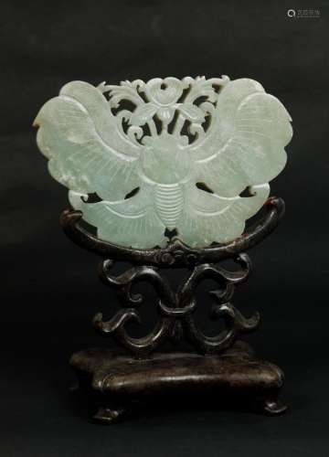 Large Chinese Pale Celadon Jade Butterfly Pendant