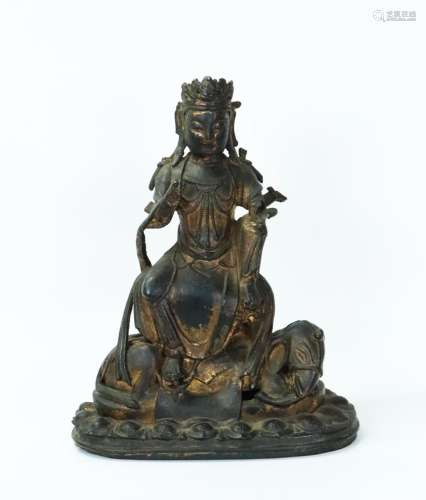 Chinese Ming Bronze Royal Ease Guanyin on Elephant