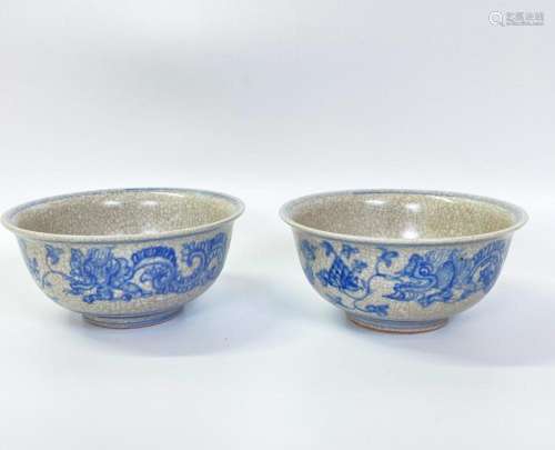 Pr Chinese Crackle & Blue Dragon Bowls