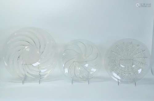 3 "R Lalique" Opalescent / Clear Glass Plates