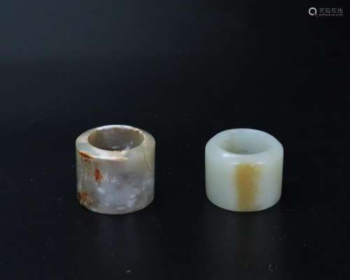 2 Chinese White & Pale Celadon Jade Archer's Rings