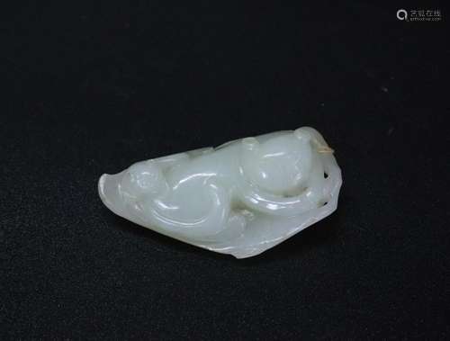 Chinese Qing White Jade 2 Cat & Leaf Toggle