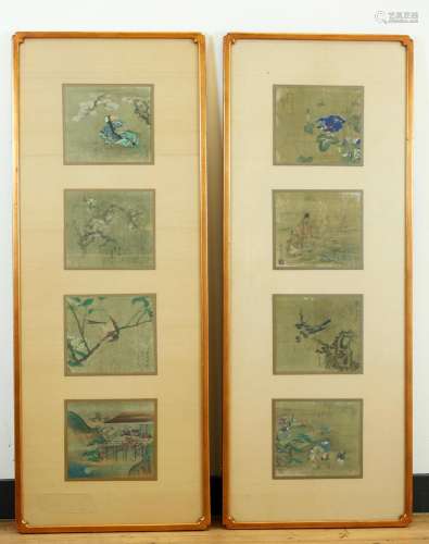 8 Japanese Ink & Color on Silk Album Paintings
