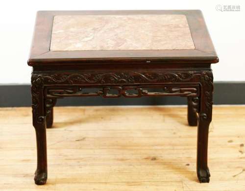 Chinese Carved Hard Wood & Marble Low Table