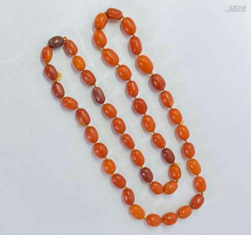 48 Old Butterscotch Amber Beads as Necklace; 97G