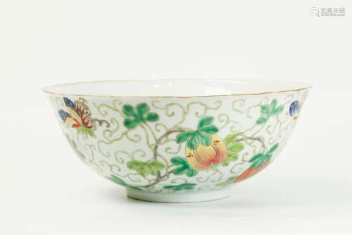 Chinese Melon Vine & Butterfly Porcelain Bowl