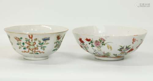 2 Chinese 19th C Famille Rose Porcelain Bowls
