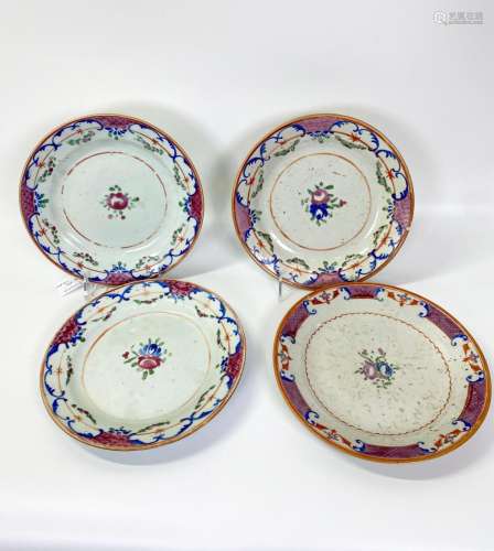 4 Chinese 19th C Export Enameled Porcelain Plates