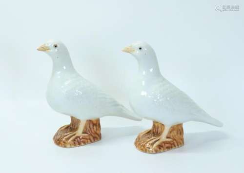Pair Chinese Porcelain White Doves. Tree Bases