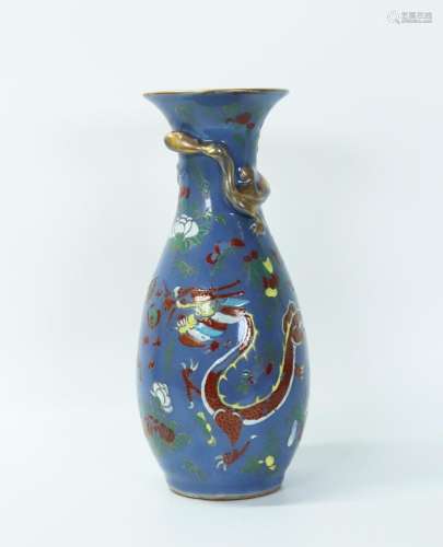Chinese Enameled Blue Glazed Porcelain Vase
