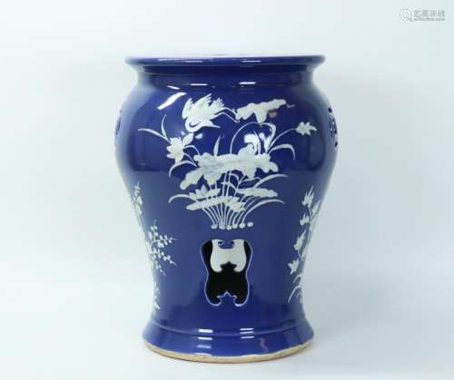 Chinese White on Blue Porcelain Garden Seat