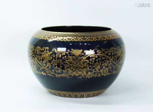 Lg Chinese Blue & Gold Porcelain Bowl / Planter