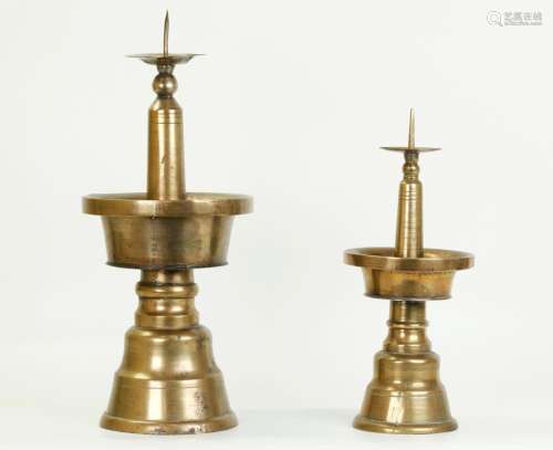 2 Chinese Bronze Altar Candle Sticks