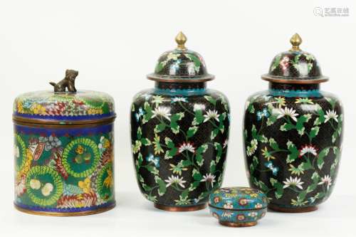 4 Old Chinese Cloisonne on Bronze Containers