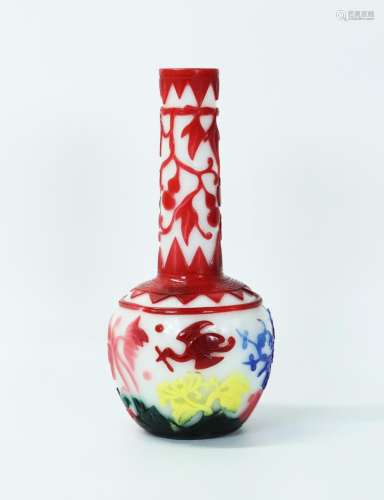 Chinese Multi-Colored Peking Glass Bottle Vase