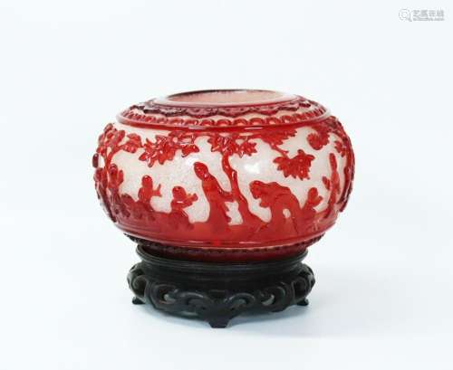 Lg Chinese Peking Glass Red & Snowflake Washer