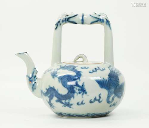 Chinese Blue White Porcelain Teapot Dragon Phoenix