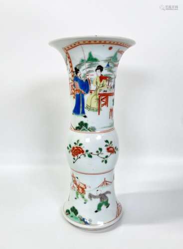 Chinese Famille Verte Enameled Porcelain Gu Vase