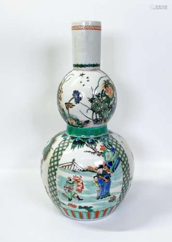 Chinese Famille Verte Porcelain Double Gourd Vase