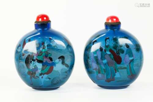 Pr Lg Chinese Inside Painted Glass Snuff Bottles