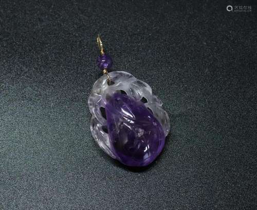 Large Chinese Amethyst & Crystal Gourd Pendant