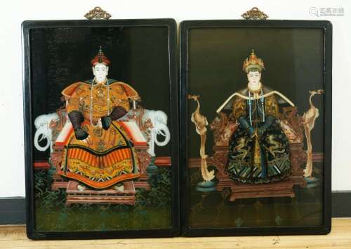 Pr Chinese Glass Reverse Paintings Emperor Empress
