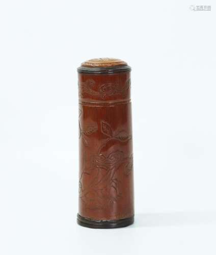 Chinese Qing Bamboo Incense Holder & Cover