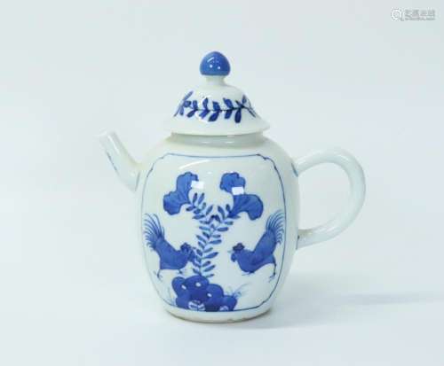 Chinese Blue & White Porcelain Chicken Teapot