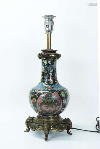 Chinese 19th C Cloisonne Dragon Vase Lamp