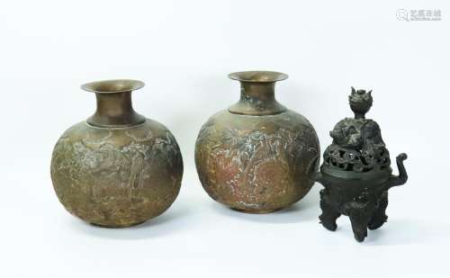 Chinese Bronze Elephant Censer Pr Persian Vases