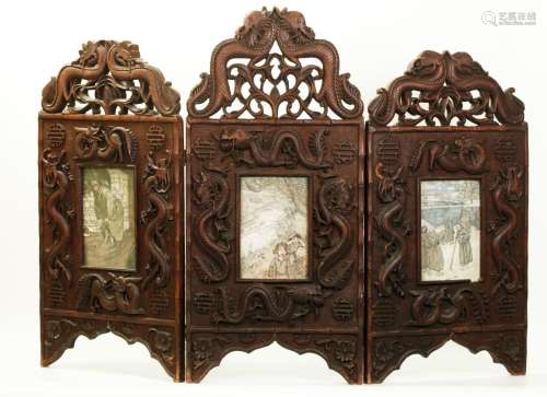 3 Chinese Dragon Carved Frames as Table Screen