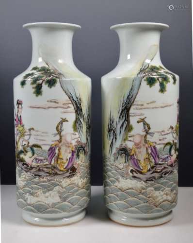 Chinese Republic Opposing Pair Porcelain Vases